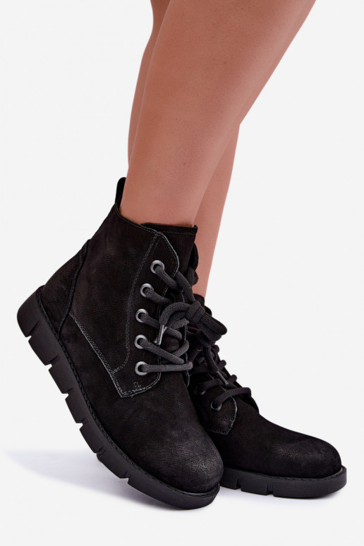 Botines negros de cuero aislados con cordones Vinceza 67040