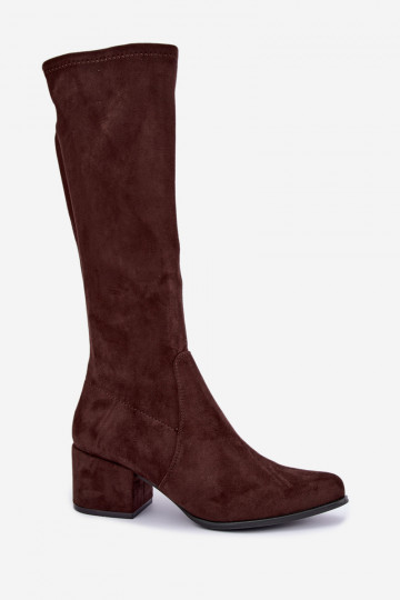 Botas altas para mujer con tacones bajos de ante sintético color chocolate Sergio Leone KZ212