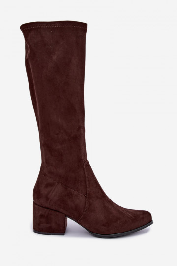 Botas altas para mujer con tacones bajos de ante sintético color chocolate Sergio Leone KZ212 2