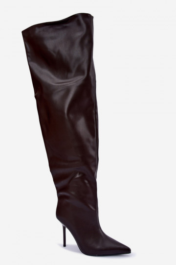 botas altas para mujer con tacones delgados por encima de la rodilla en color chocolate Aderelle