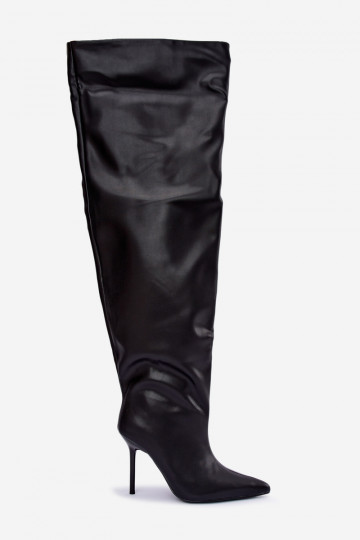 botas altas para mujer con tacones delgados por encima de la rodilla en color negro Aderelle 2