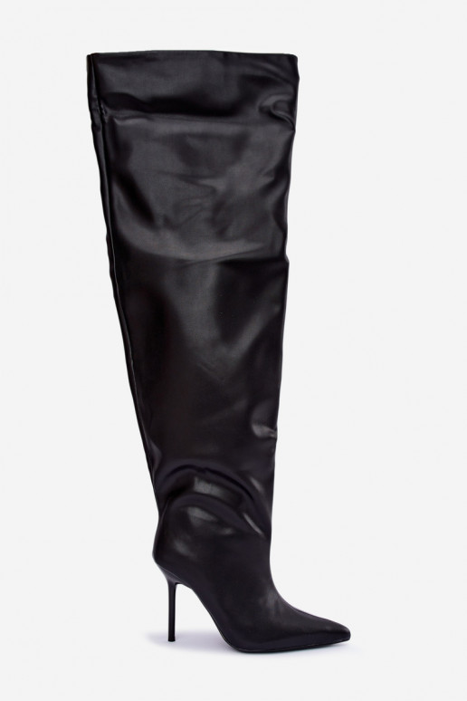 botas altas para mujer con tacones delgados por encima de la rodilla en color negro Aderelle