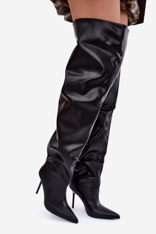 botas altas para mujer con tacones delgados por encima de la rodilla en color negro Aderelle