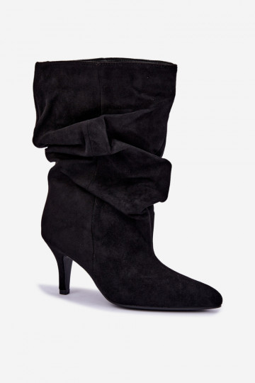 botines de slip-on con tacones de ante sintético en color negro Cindrelle