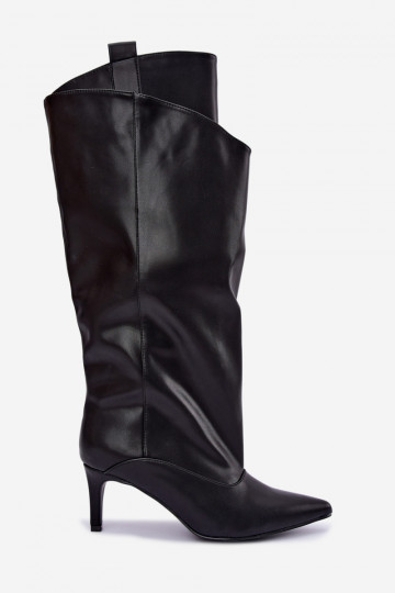 botas altas y cálidas con volantes y tacones delgados en color negro Emerine 2