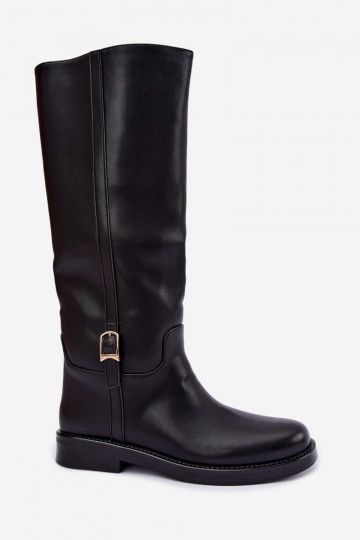 botas altas con hebillas y tacones anchos en color negro Ismerelle