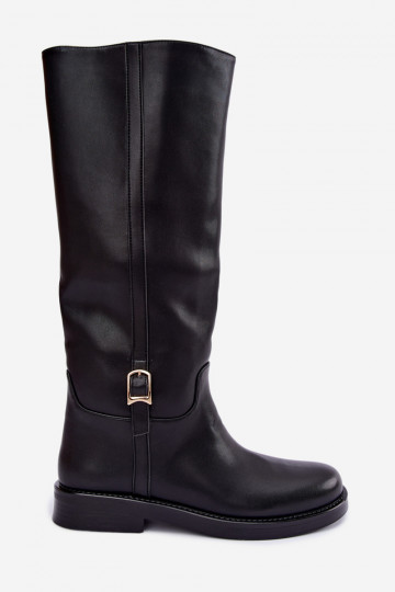 botas altas con hebillas y tacones anchos en color negro Ismerelle 2