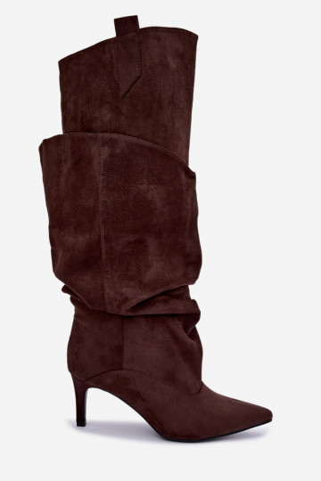 botas altas y cálidas con volantes y tacones delgados en color chocolate Emerine 2