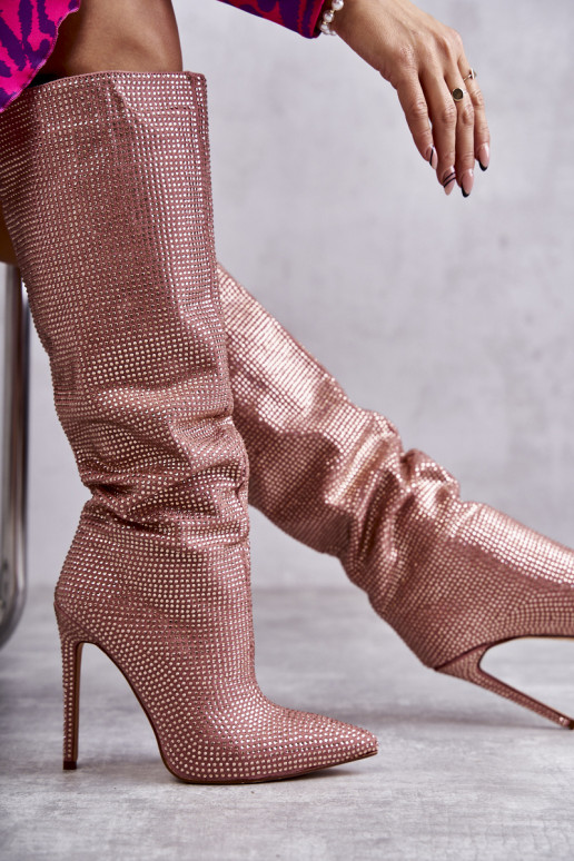 Botas de tacón rosas con ojales brillantes Lovisa