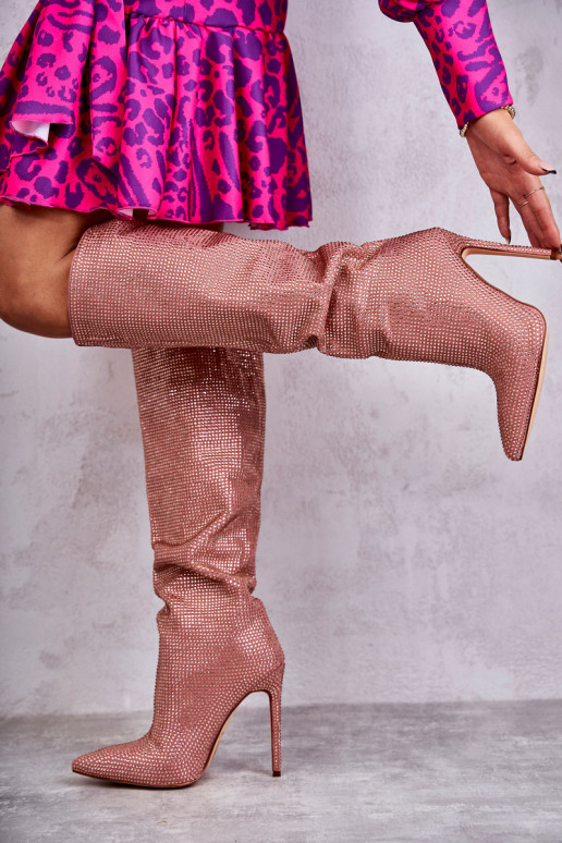 Botas de tacón rosas con ojales brillantes Lovisa