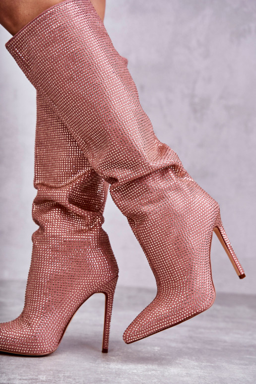 Botas de tacón rosas con ojales brillantes Lovisa