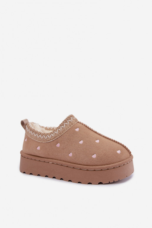 Botas de nieve para niños con corazones, forradas de piel, color arena Palina