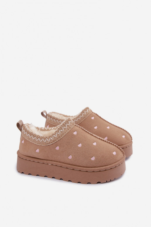 Botas de nieve para niños con corazones, forradas de piel, color arena Palina