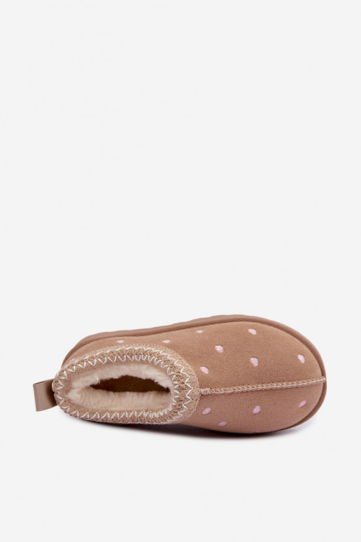 Botas de nieve para niños con corazones, forradas de piel, color arena Palina