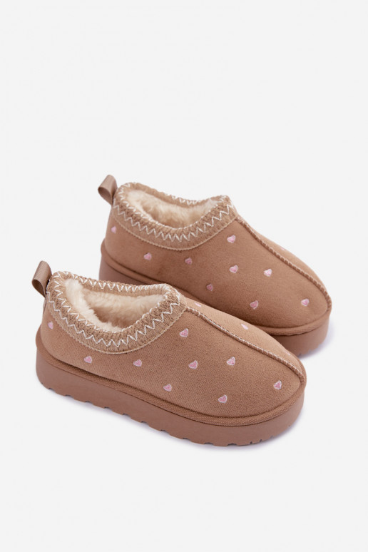 Botas de nieve para niños con corazones, forradas de piel, color arena Palina