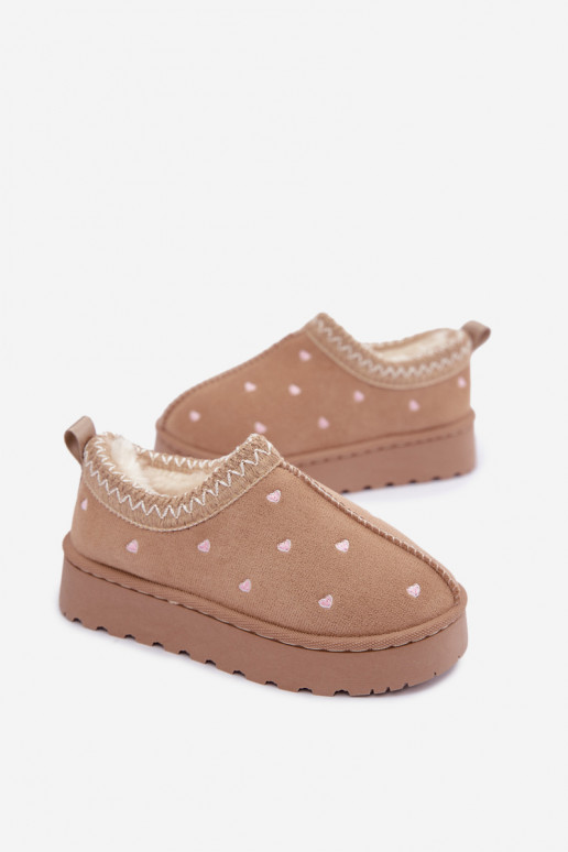 Botas de nieve para niños con corazones, forradas de piel, color arena Palina