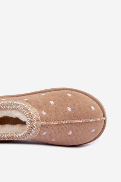Botas de nieve para niños con corazones, forradas de piel, color arena Palina