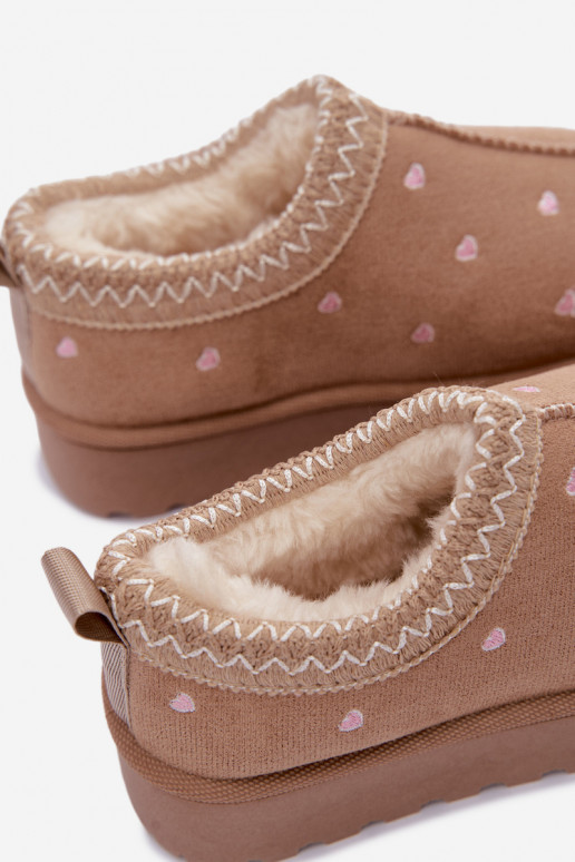 Botas de nieve para niños con corazones, forradas de piel, color arena Palina