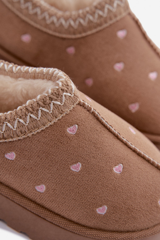 Botas de nieve para niños con corazones, forradas de piel, color arena Palina