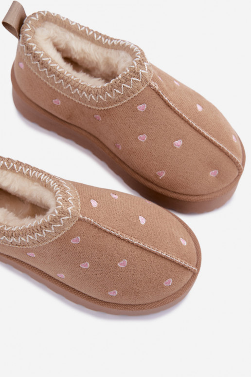 Botas de nieve para niños con corazones, forradas de piel, color arena Palina