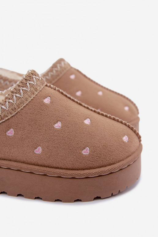 Botas de nieve para niños con corazones, forradas de piel, color arena Palina