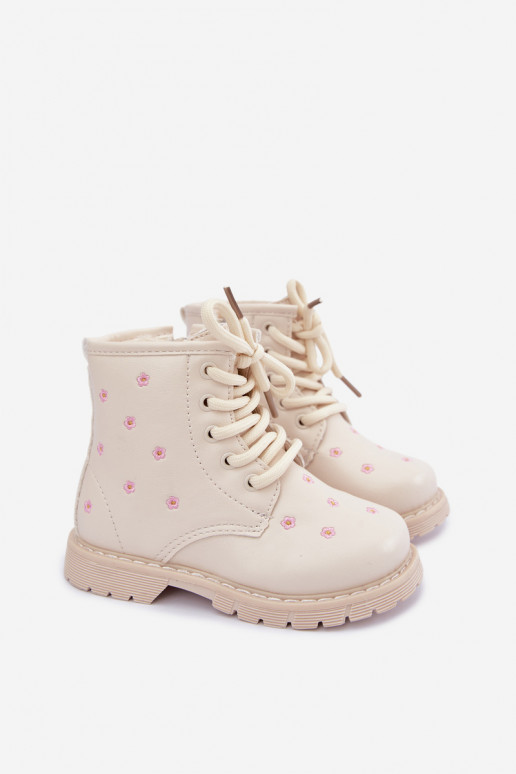 Botas cálidas para niños con flores, color arena Selmora
