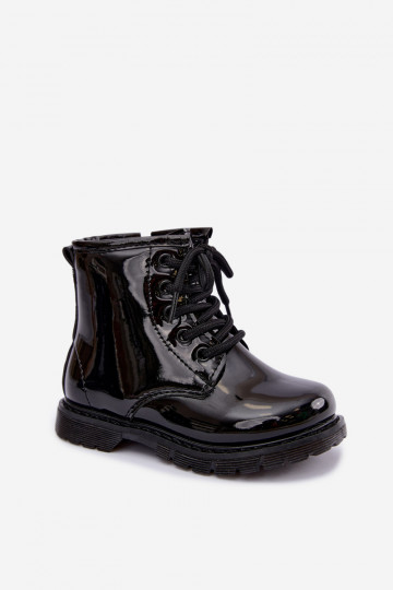 Botines para niños forrados con efecto charol, de cuero sintético, con cremalleras, negros Omua