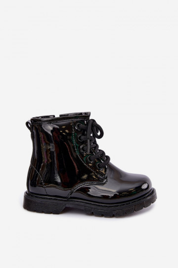 Botines para niños forrados con efecto charol, de cuero sintético, con cremalleras, negros Omua 2
