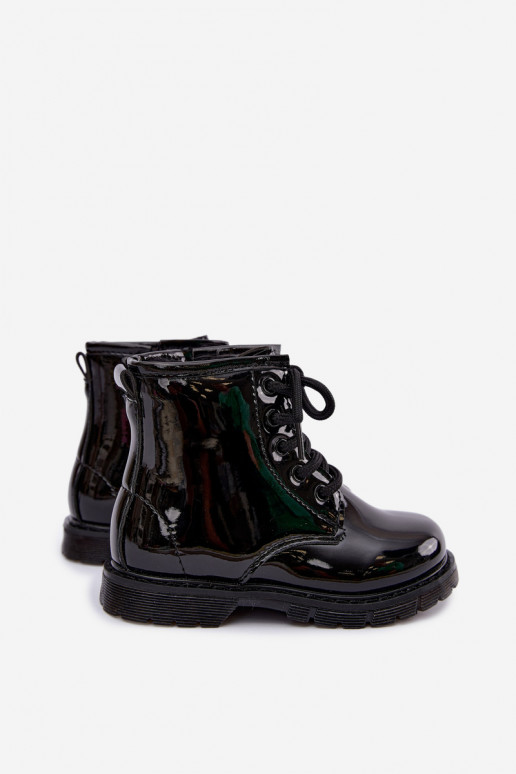 Botines para niños forrados con efecto charol, de cuero sintético, con cremalleras, negros Omua