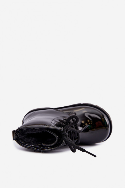Botines para niños forrados con efecto charol, de cuero sintético, con cremalleras, negros Omua
