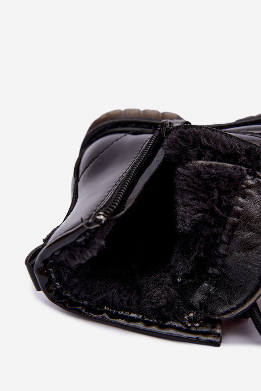 Botines para niños forrados con efecto charol, de cuero sintético, con cremalleras, negros Omua