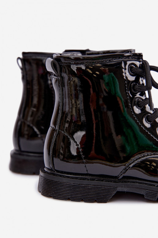 Botines para niños forrados con efecto charol, de cuero sintético, con cremalleras, negros Omua