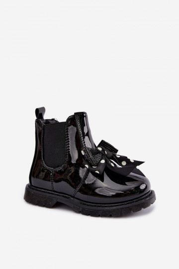 Botines para niños forrados con efecto charol, con cintas, negros Keralyn