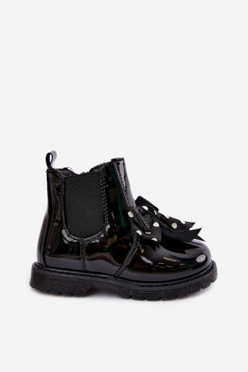 Botines para niños forrados con efecto charol, con cintas, negros Keralyn 2