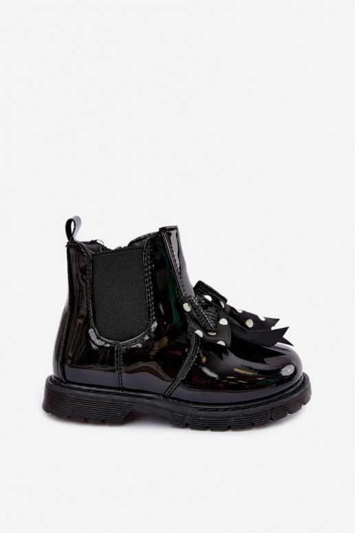 Botines para niños forrados con efecto charol, con cintas, negros Keralyn