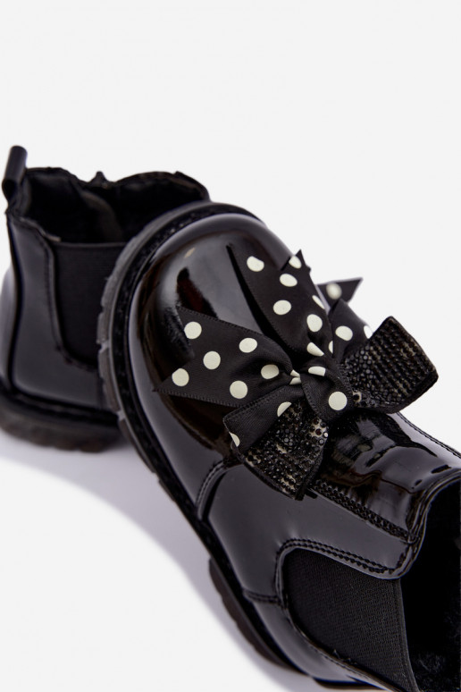Botines para niños forrados con efecto charol, con cintas, negros Keralyn