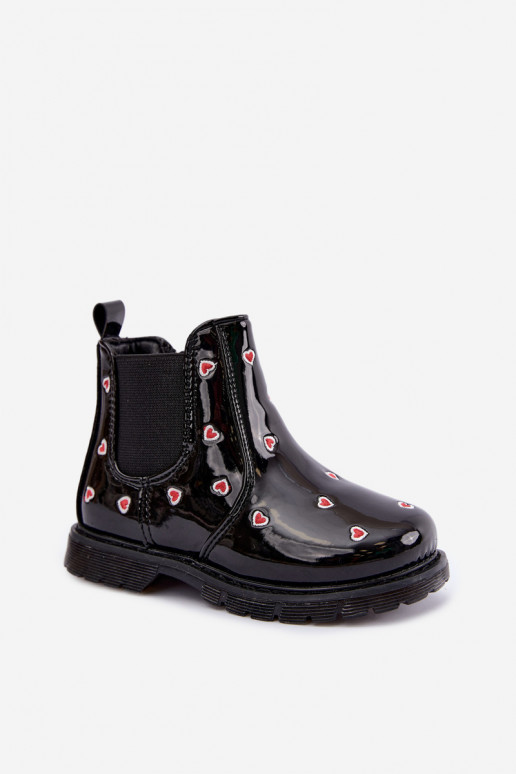 Botines para niños forrados con efecto charol, con corazones, negros Keralyn