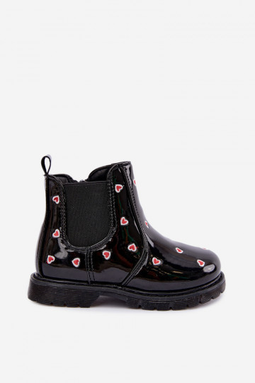 Botines para niños forrados con efecto charol, con corazones, negros Keralyn 2