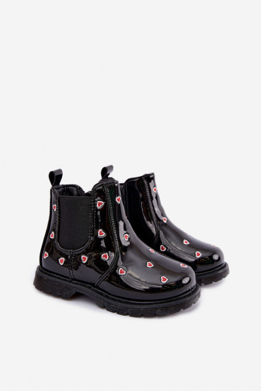 Botines para niños forrados con efecto charol, con corazones, negros Keralyn