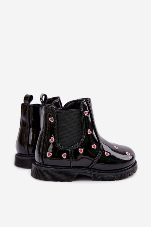 Botines para niños forrados con efecto charol, con corazones, negros Keralyn