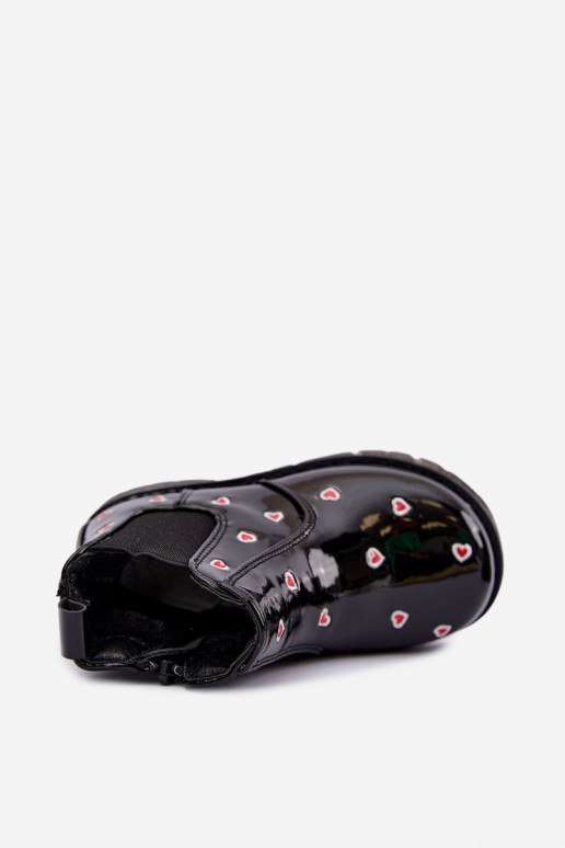 Botines para niños forrados con efecto charol, con corazones, negros Keralyn