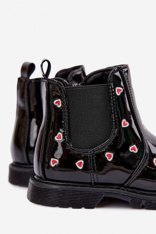 Botines para niños forrados con efecto charol, con corazones, negros Keralyn