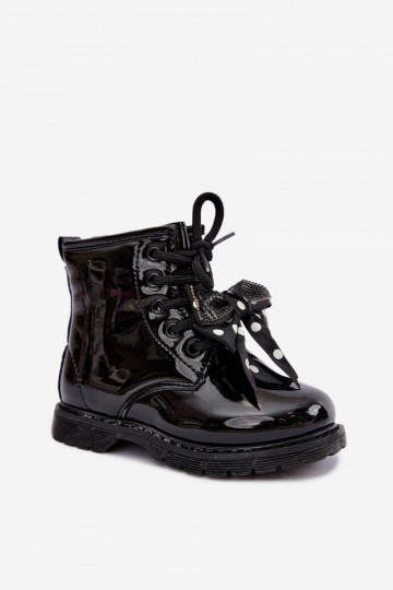 Botines para niños forrados con efecto charol, con cintas, negros Corselle