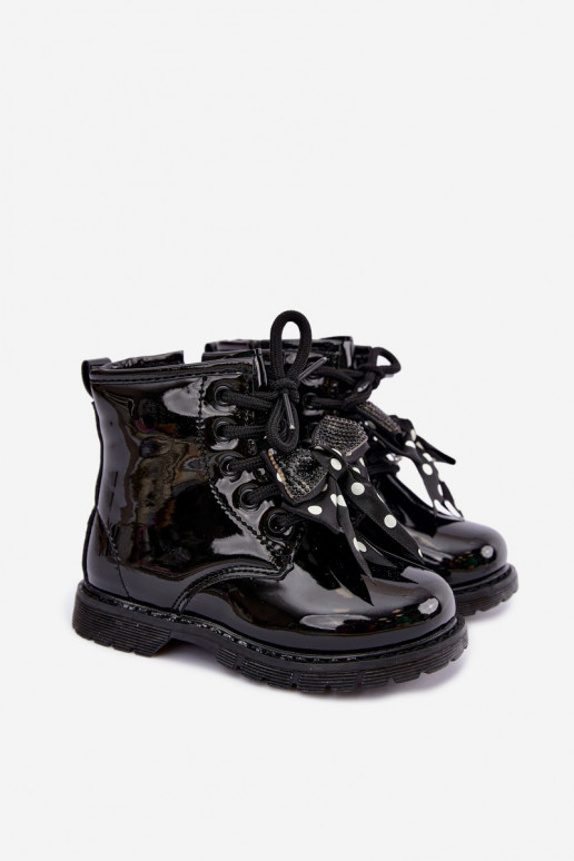 Botines para niños forrados con efecto charol, con cintas, negros Corselle