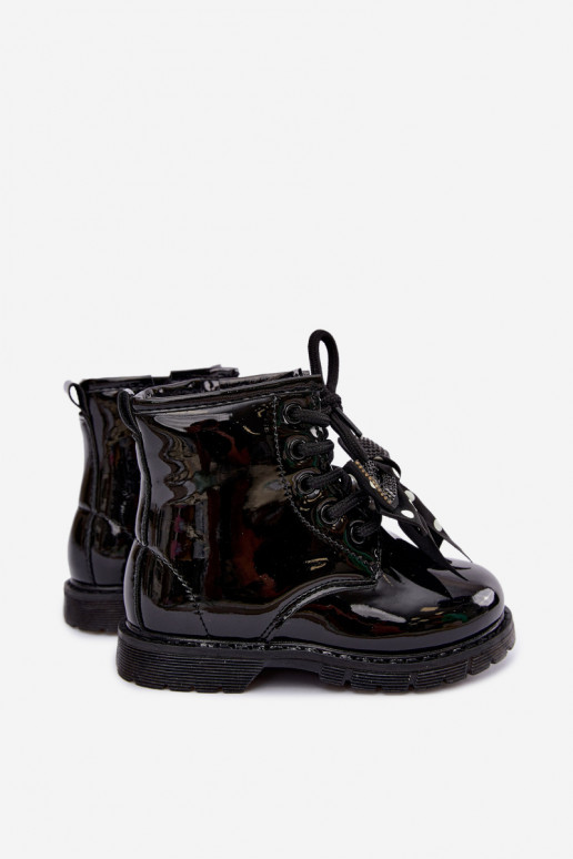Botines para niños forrados con efecto charol, con cintas, negros Corselle