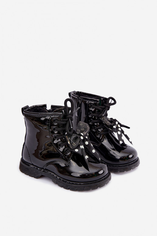 Botines para niños forrados con efecto charol, con cintas, negros Corselle