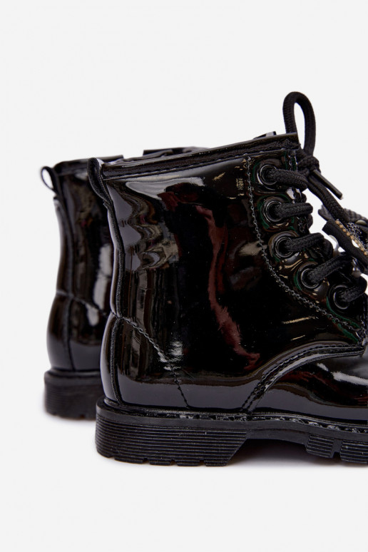 Botines para niños forrados con efecto charol, con cintas, negros Corselle
