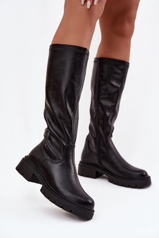 botas altas de mujer en cuero sintético negro Oceana