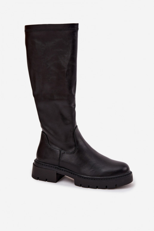 botas altas de mujer en cuero sintético negro Oceana