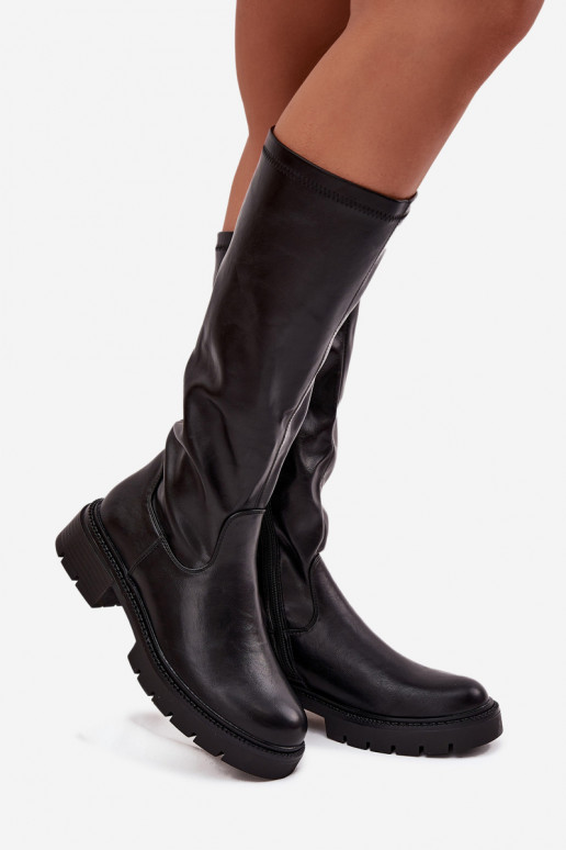 botas altas de mujer en cuero sintético negro Oceana